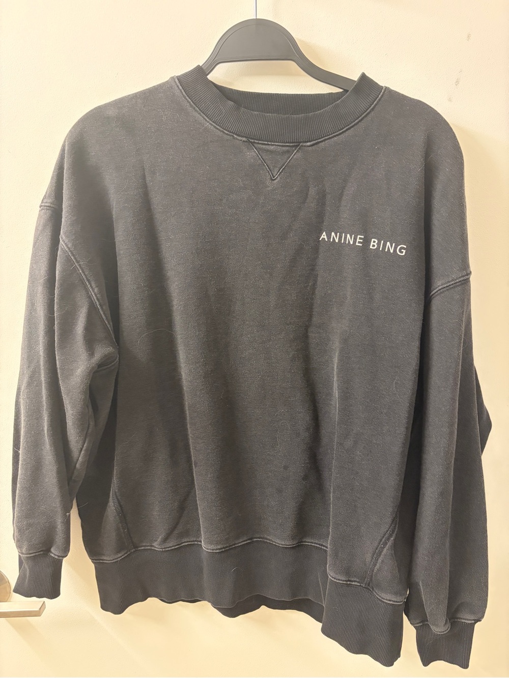 Anine Bing Black Crewneck Sweatshirt with Chest Logo